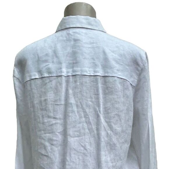 J. Jill Love Linen Tunic Blouse Women's Medium White Pintuck Plaid Button Front - Picture 10 of 15
